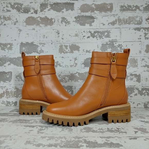 NEW Aerosoles Ronald Brown Leather Buckle Chunky Ankle Boots X479 - Picture 5 of 11